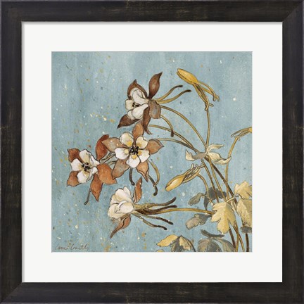 Framed Wild Flowers on Blue II Print