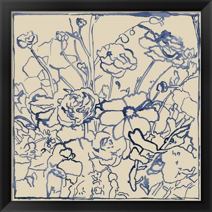 Framed Indigo Floral Sketch II Print