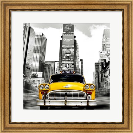 Framed Vintage Taxi in Times Square, NYC (detail) Print