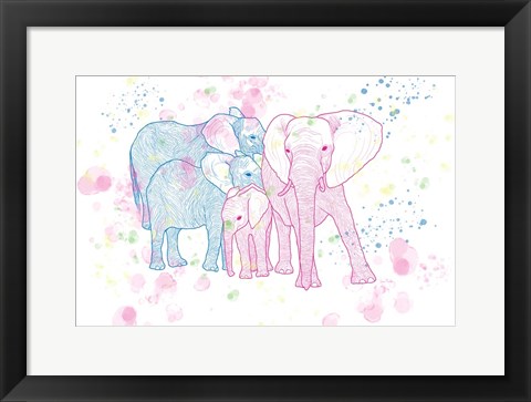 Framed Happy Elephant Family Print