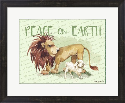 Framed Lion and Lamb Cartoon Print