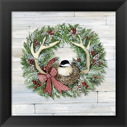 Framed Holiday Wreath IV on Wood Print
