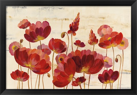 Framed Red Flowers on Marble Print