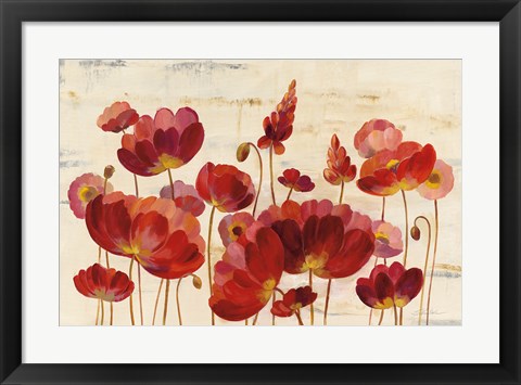 Framed Red Flowers on Marble Print