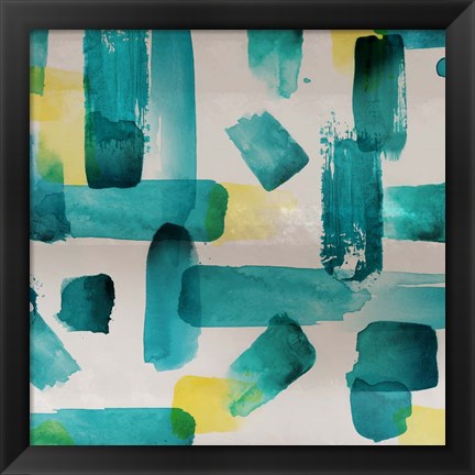 Framed Aqua Abstract Square I Print