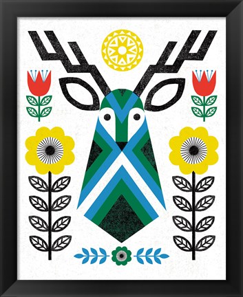 Framed Folk Lodge Deer II Print