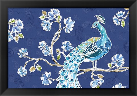 Framed Peacock Allegory II Blue Print