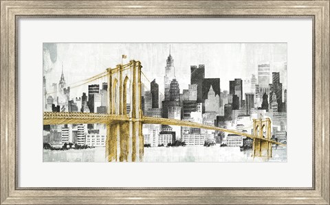 Framed New York Skyline I Yellow Bridge no Words Print
