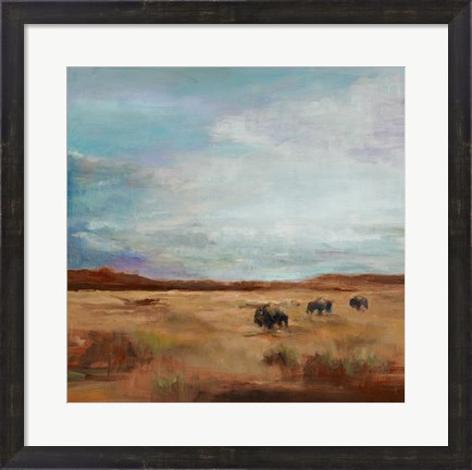 Framed Buffalo Under Big Sky Red and Brown Print