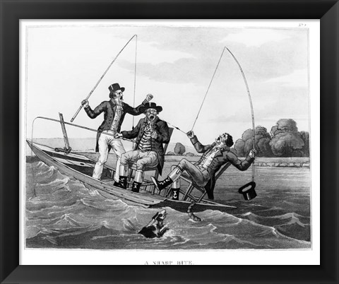 Framed 1800s Three 19Th Century Men In Boat Fishing Print