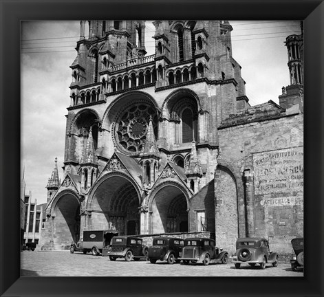 Framed 1930s Laon Cathedral Constructed In 12Th And 13Th Print