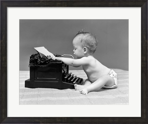 Framed 1940s Baby In Diaper Typing Print