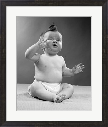 Framed 1950s Baby Sitting Funny Face Expression Print