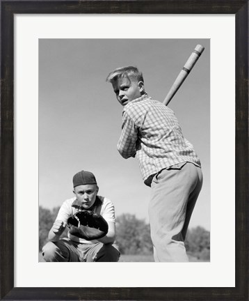 Framed 1950s Teen Boy At Bat Print
