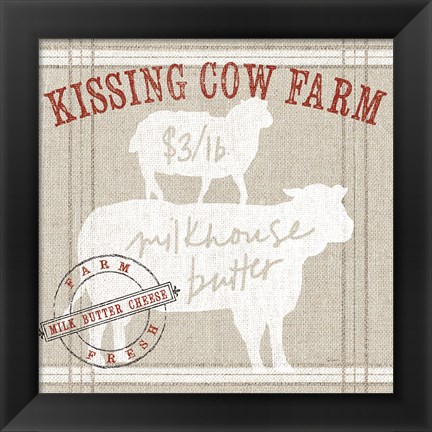 Framed Farm Linen Cow Print