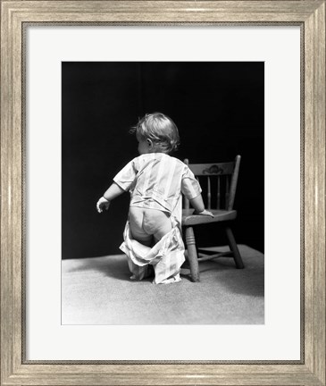 Framed 1930s Baby Wearing Drop Seat Pajamas Print