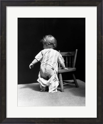 Framed 1930s Baby Wearing Drop Seat Pajamas Print