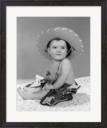 Framed 1960s Baby Girl Wearing Cowboy Hat Print