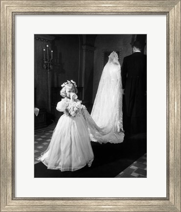 Framed 1950s Little Girl Bridesmaid Drinking Glass Of Milk Print