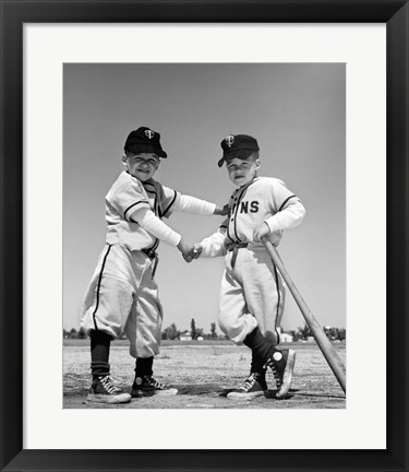 Framed 1960s Pair Of Little Leaguers In Uniform Print