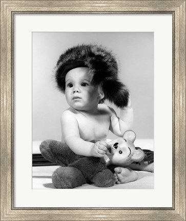 Framed 1960s Baby Wearing Coonskin Hat Print