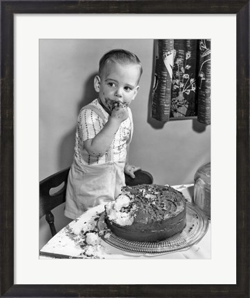 Framed 1950s Little Boy Toddler Standing On Chair Print