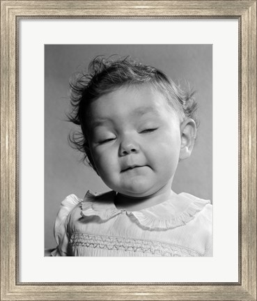 Framed 1950s Portrait Baby In Frilly Dress Print