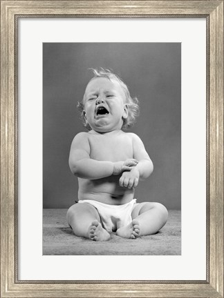 Framed 1940s 1950s Crying Baby Wearing Diaper Print
