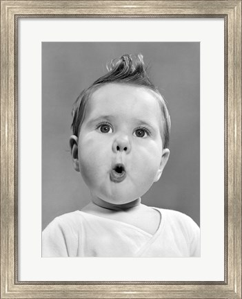 Framed 1950s Baby With Surprised Expression Print