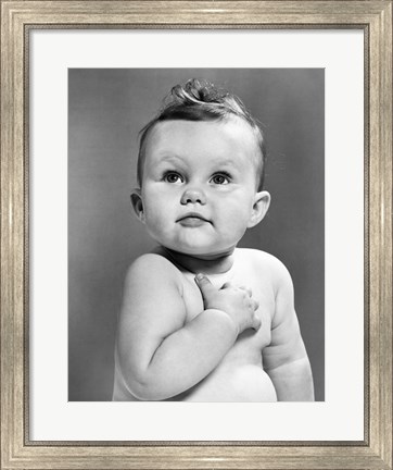 Framed 1950s Baby Looking Up Holding Right Hand Over Heart Print