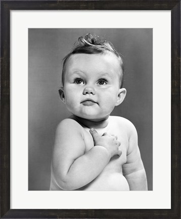 Framed 1950s Baby Looking Up Holding Right Hand Over Heart Print