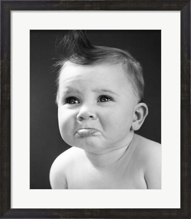 Framed 1940s Sad Baby With Pouting Lips Print