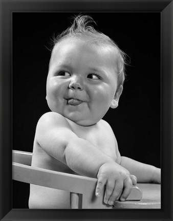Framed 1950s 1940s Baby In High Chair Making Funny Facial Expression Print