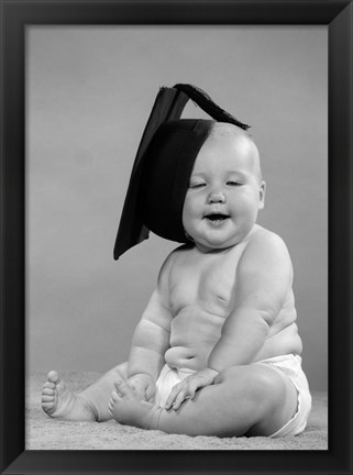 Framed 1950s Portrait Chubby Baby In Diaper Print