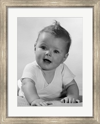 Framed 1950s Crawling Happy Curious Baby Print