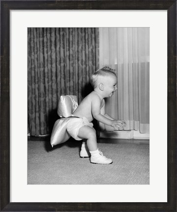 Framed 1950sBaby In Diaper And Shoes Learning To Walk Print
