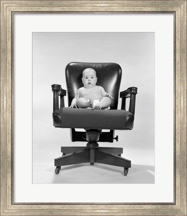 Framed 1960s Baby Sitting In Executive Office Chair Print