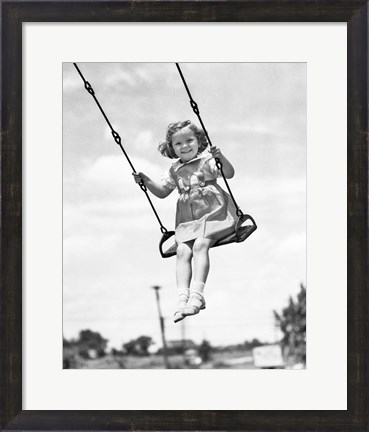 Framed 1930s 1940s Smiling Girl On Swing Outdoor Print
