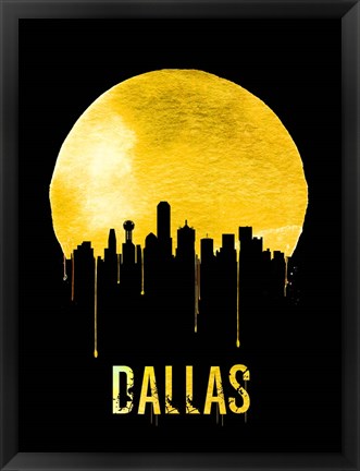 Framed Dallas Skyline Yellow Print