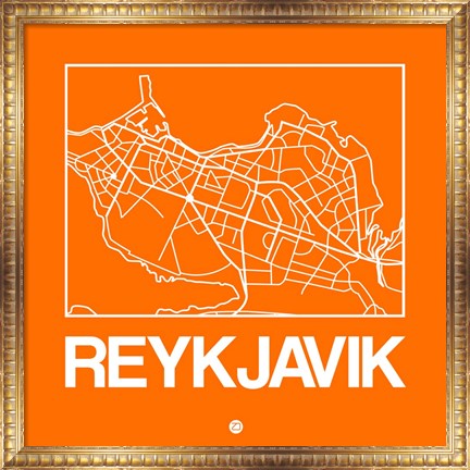 Framed Orange Map of Reykjavik Print
