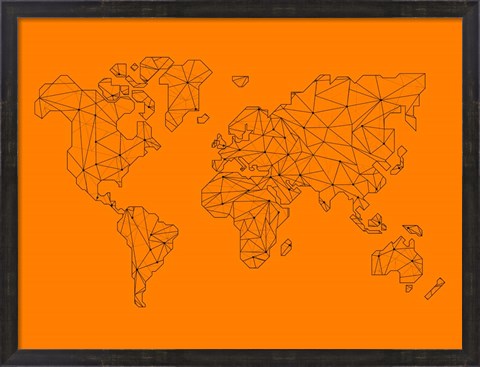 Framed World Map Orange 2 Print