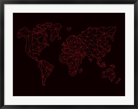 Framed World Map Red Print