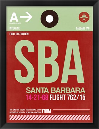 Framed SBA Santa Barbara Luggage Tag II Print