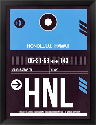 Framed HNL Honolulu Luggage Tag II Print