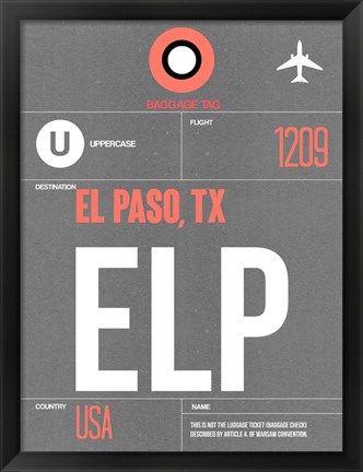 Framed ELP El Paso Luggage Tag II Print