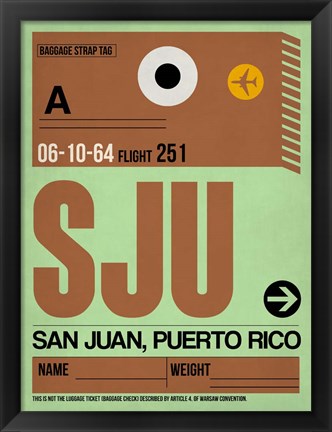 Framed SJU San Juan Luggage Tag I Print
