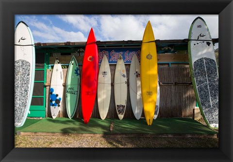 Framed Surfboards Leaning Against Beach Shack, Hawaii Print