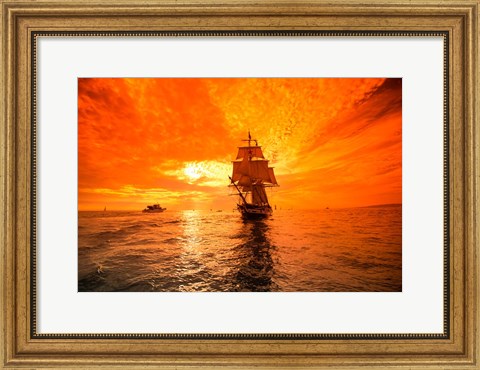 Framed Sailboat and Tall Ship the Pacific Ocean, Dana Point Harbor, California Print