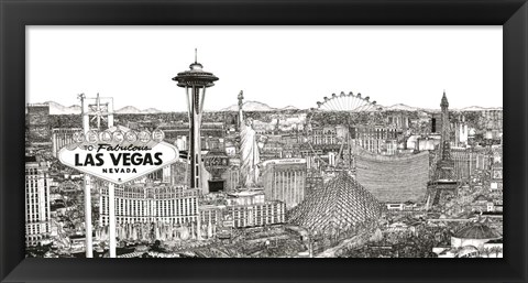 Framed Vegas Skyline in B&amp;W Print