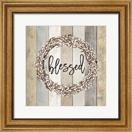 Framed Blessed Pussy Willow Wreath Print
